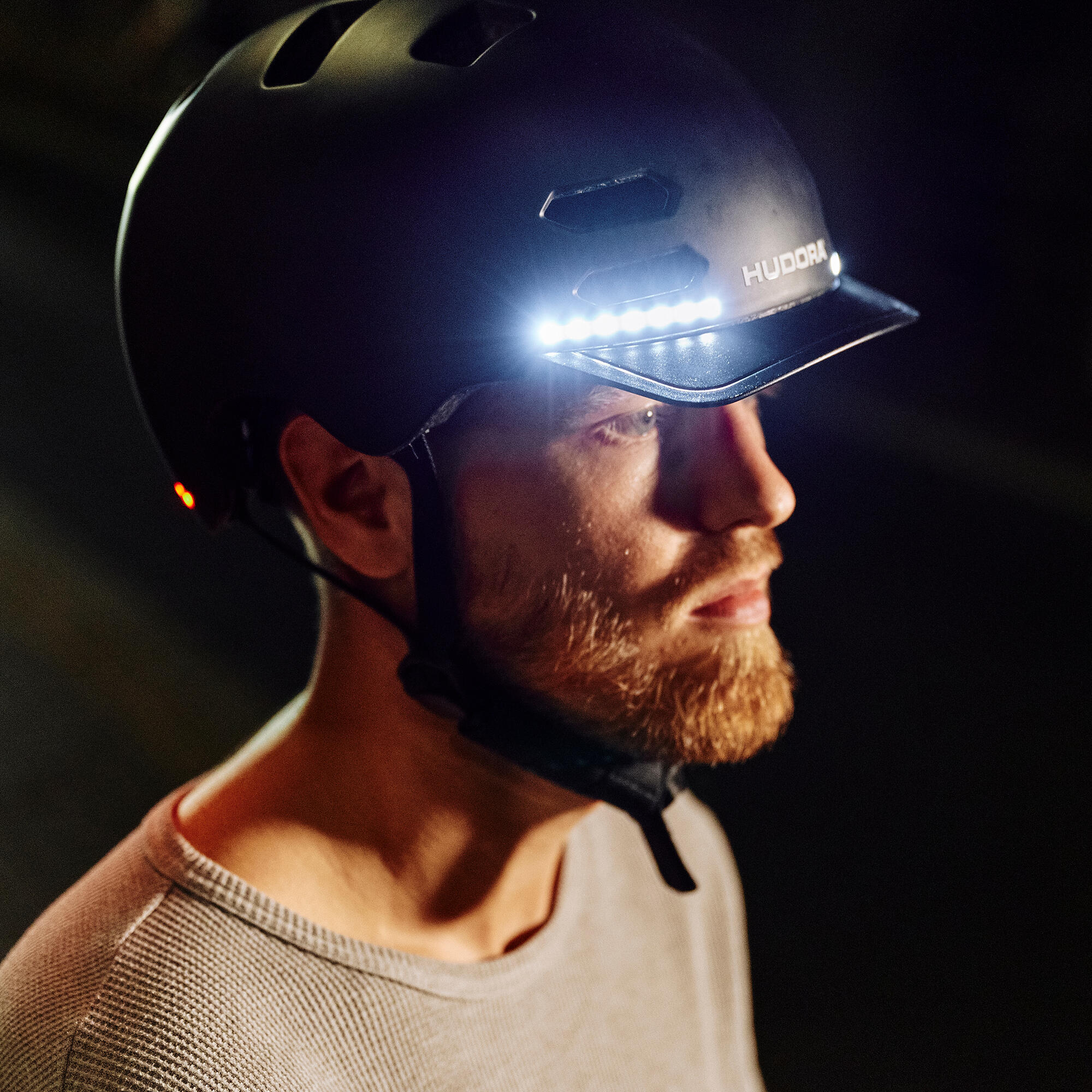 Fahrrad-/Skatehelm mit integrierten LED-Lampen - L 58-61 cm - schwarz 3/6