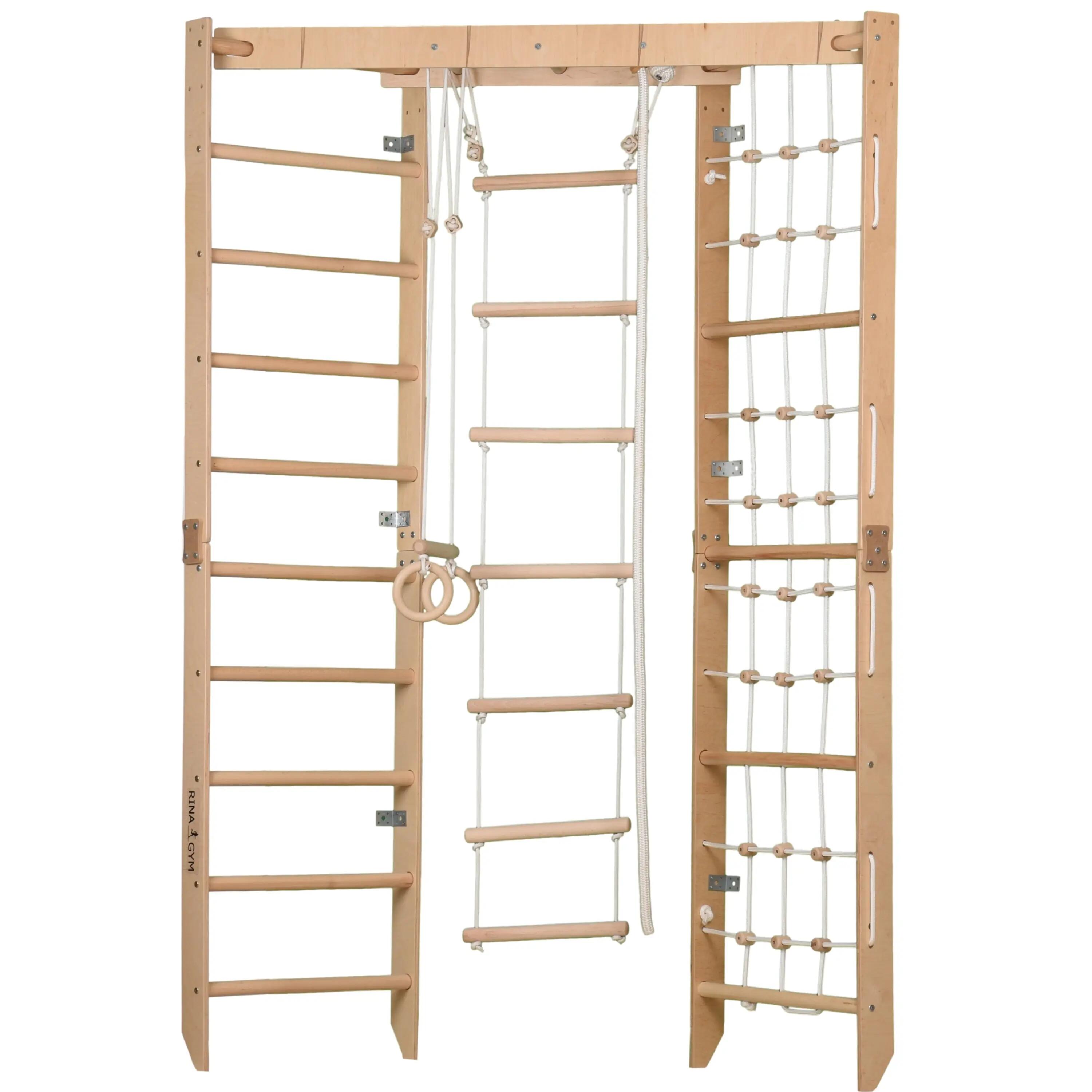 Sarok bordásfal RINAGYM SPR Corner natúr – mászóháló, gyűrűk, kötél 1/6