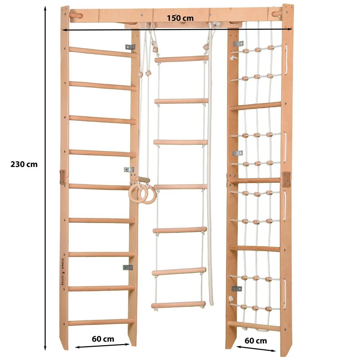 Sarok bordásfal RINAGYM SPR Corner natúr – mászóháló, gyűrűk, kötél 2/6