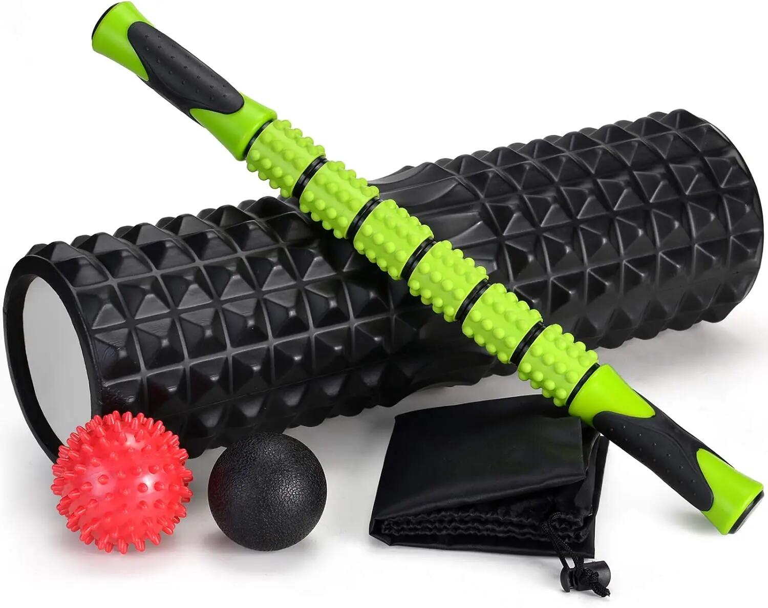 Rouleau de massage en mousse, rouleau de massage 5 en 1, rouleau de massage avec 1/8
