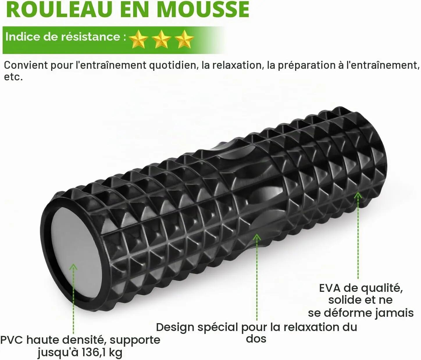 Rouleau de massage en mousse, rouleau de massage 5 en 1, rouleau de massage avec 3/8