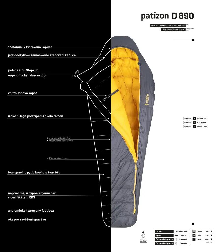 Turistický zimní péřový spacák levý zip 7/7