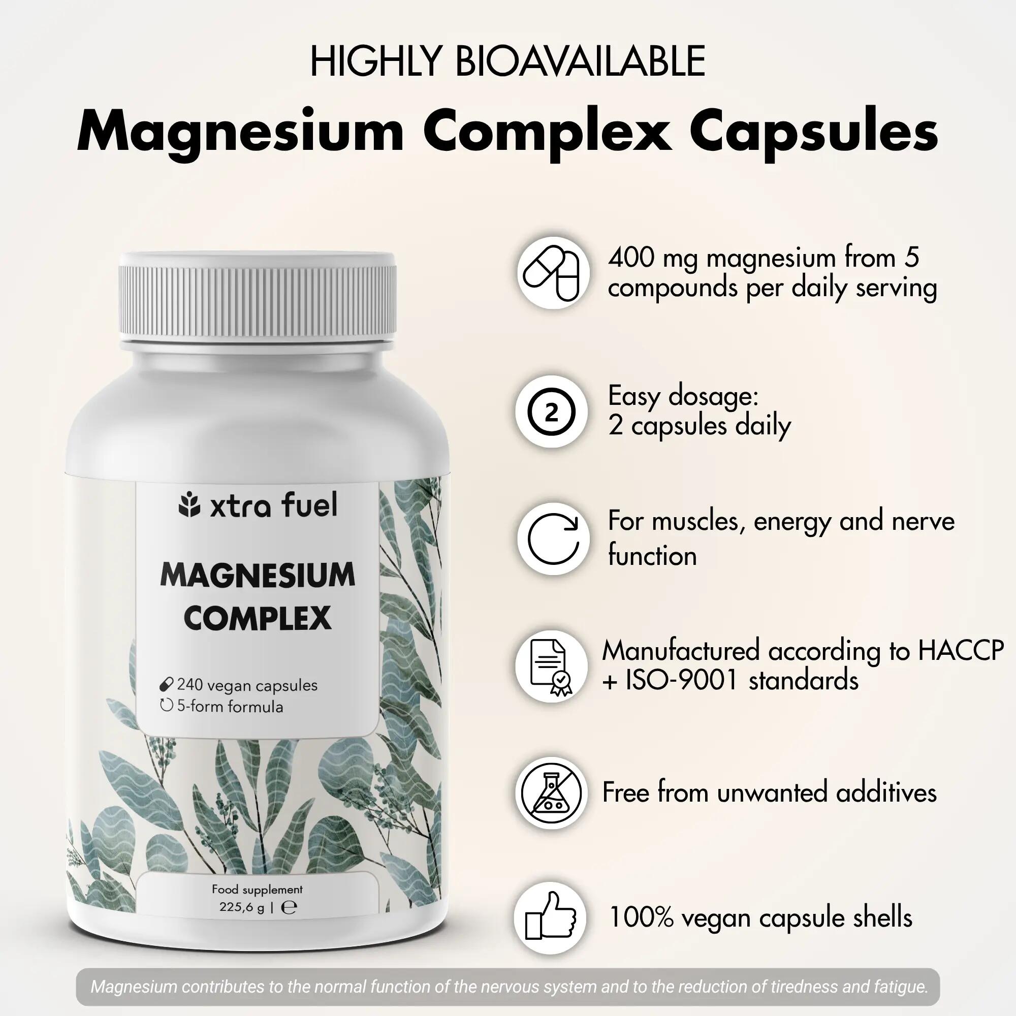 Magnesium Komplex 400 mg - 240 Kapseln pro Dose - Bisglycinat, Citrat & Malat 2/9