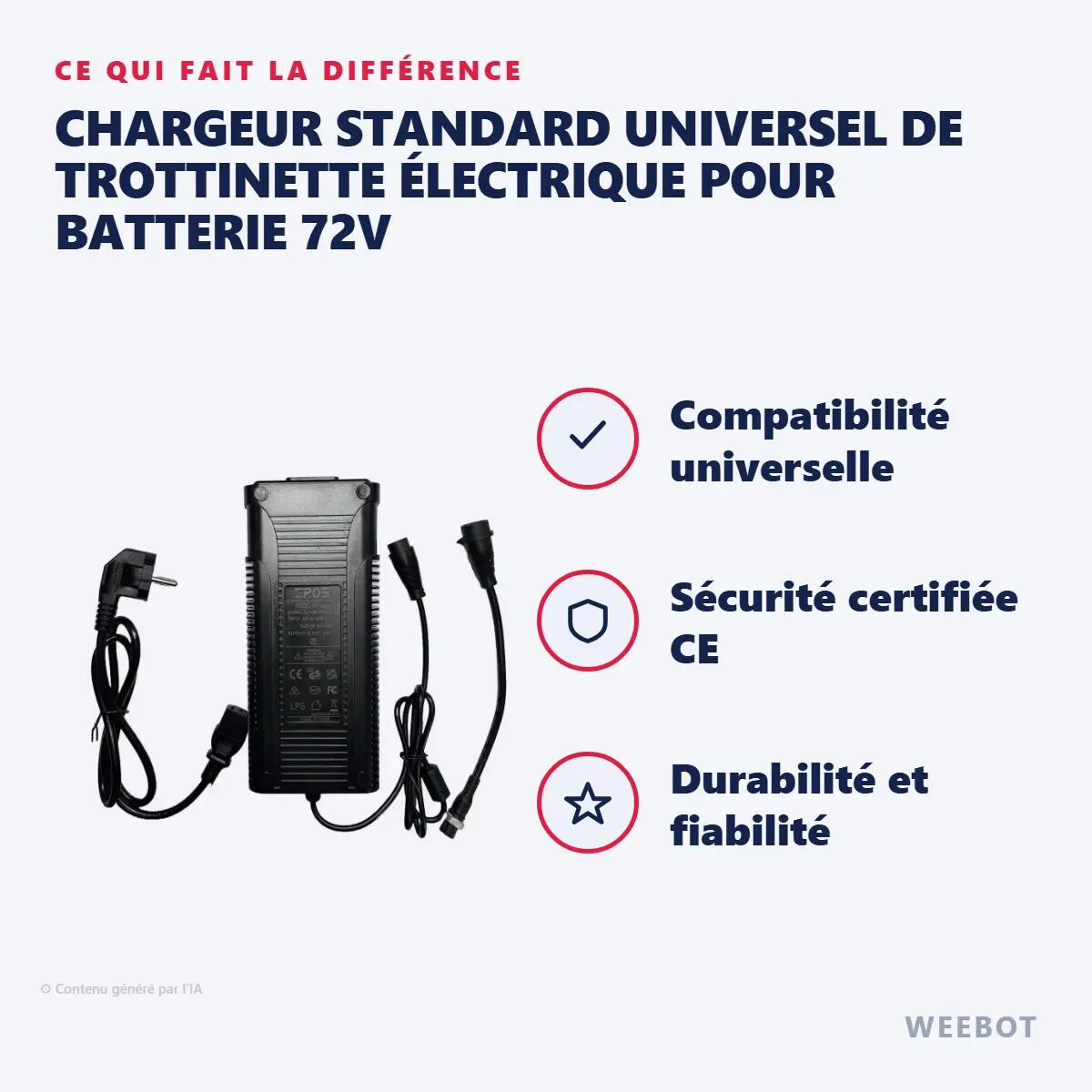 Chargeur Standard Universel de Trottinette Électrique pour Batterie 72V 6/6