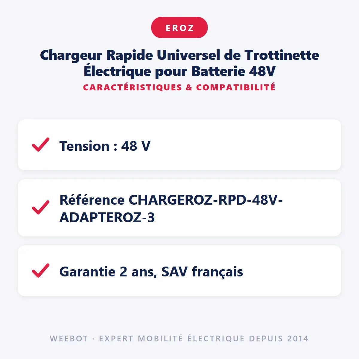 Chargeur Rapide Universel de Trottinette Électrique pour Batterie 48V 5/6