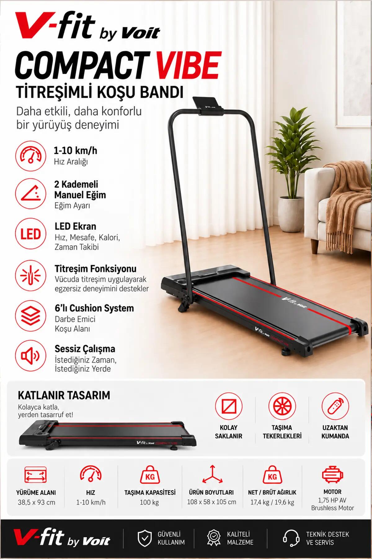 V-FIT COMPACT SLIM VIBE TITRESIMLI KOŞU BANDI 2/7