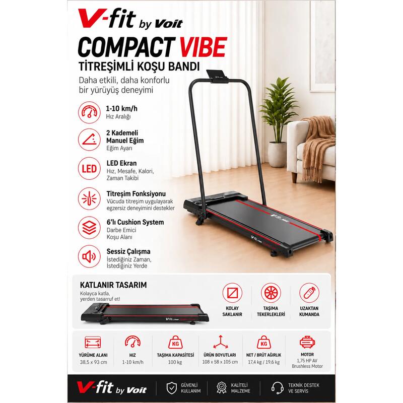 V-FIT COMPACT SLIM VIBE TITRESIMLI KOŞU BANDI