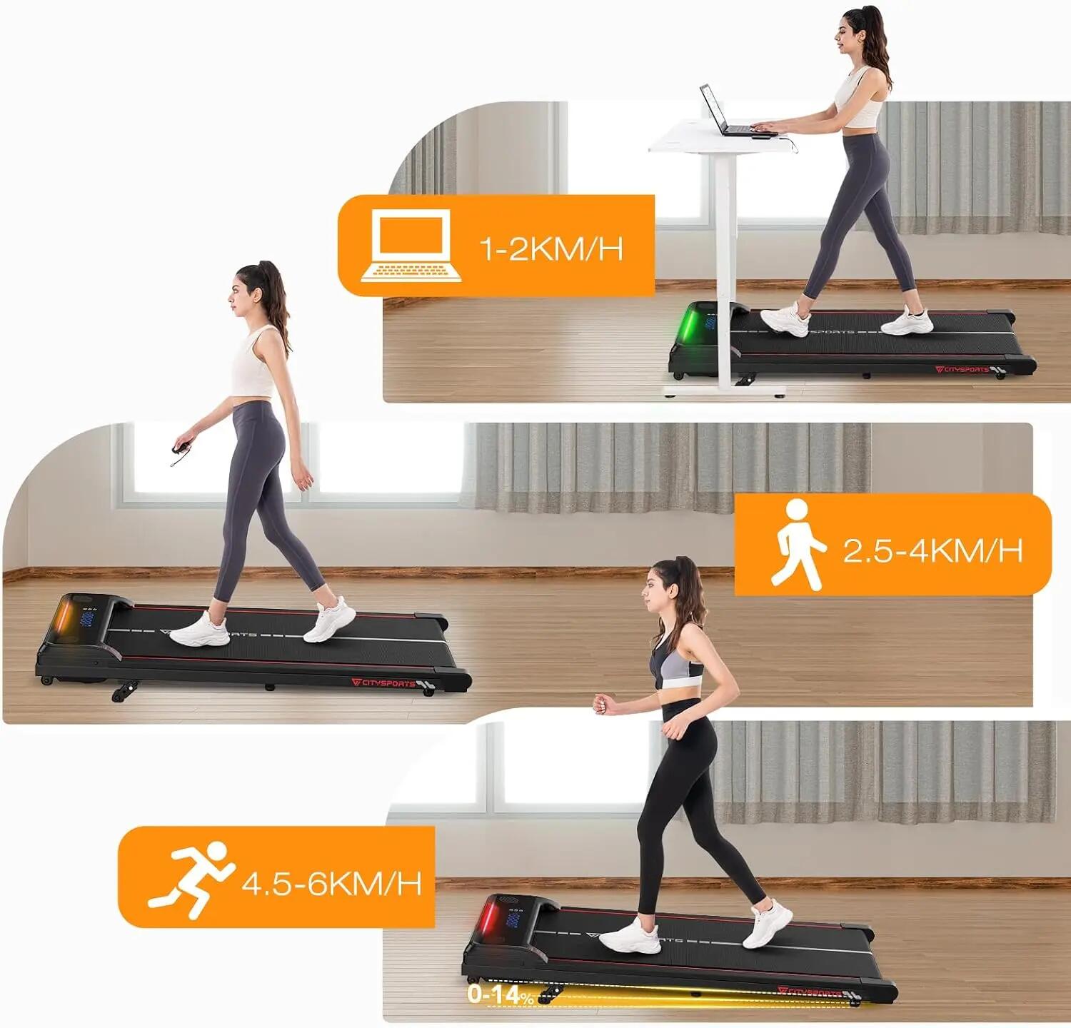 Tapis de Marche Inclinable jusqu'à 14%-3 Positions,6.0km/h,Lumière LED 5/8