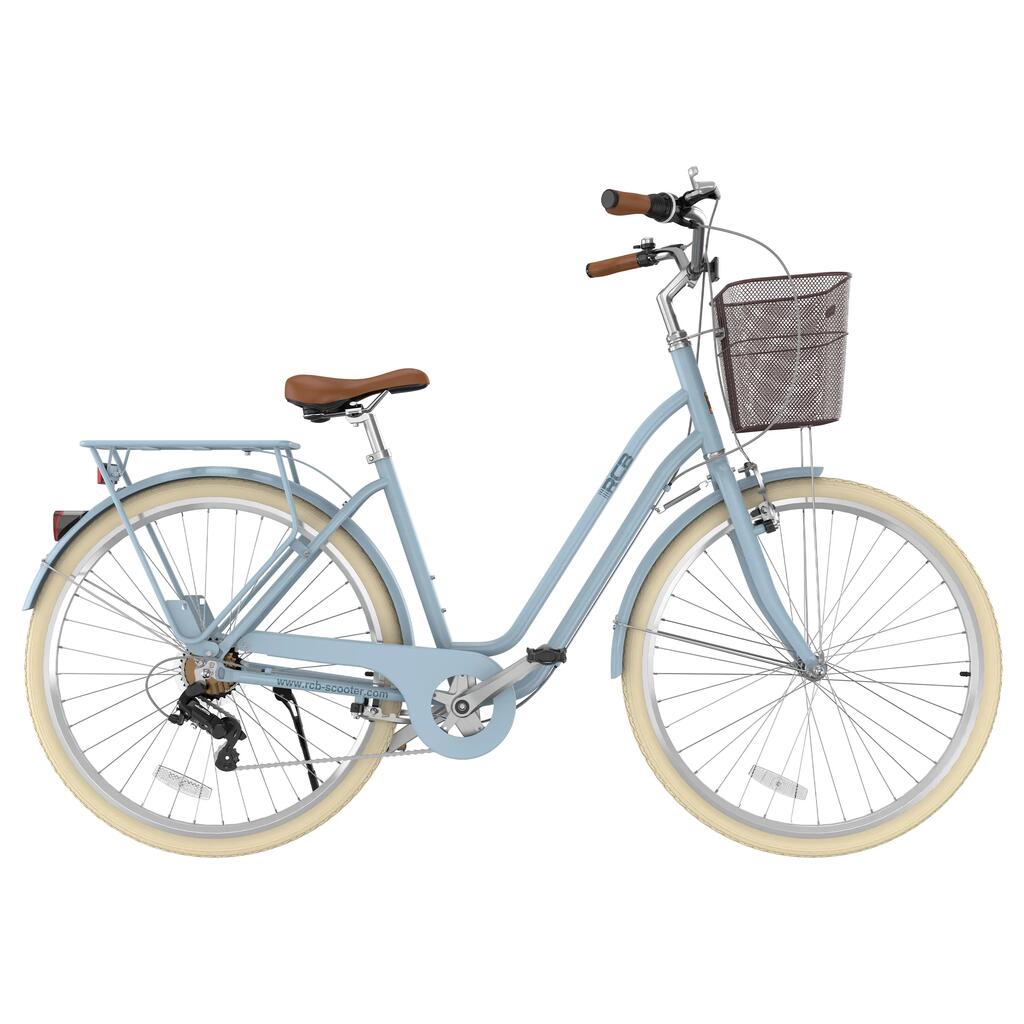 Mestský bicykel pre ženy GK6 28", hliníkový rám, 6 rýchlostí, košík a nosič