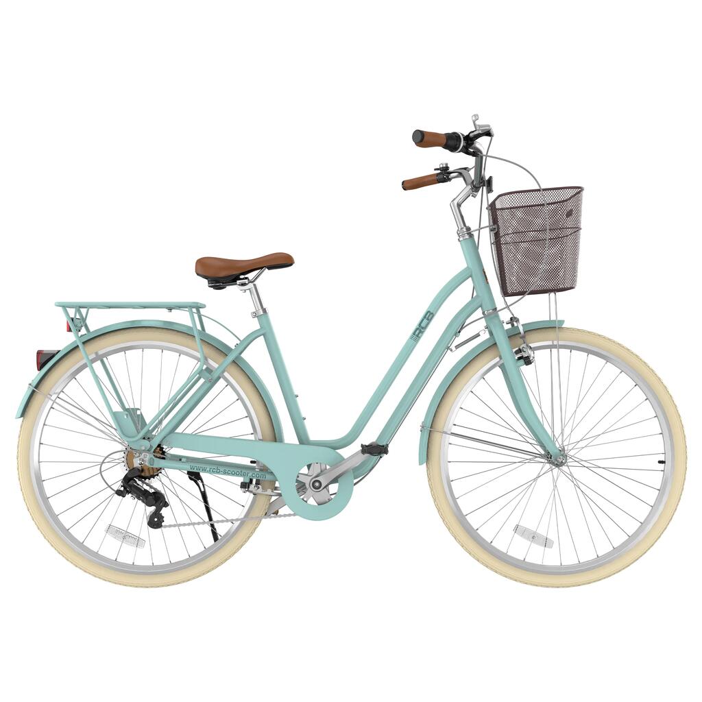 Mestský bicykel pre ženy GK6 28", hliníkový rám, 6 rýchlostí, košík a nosič