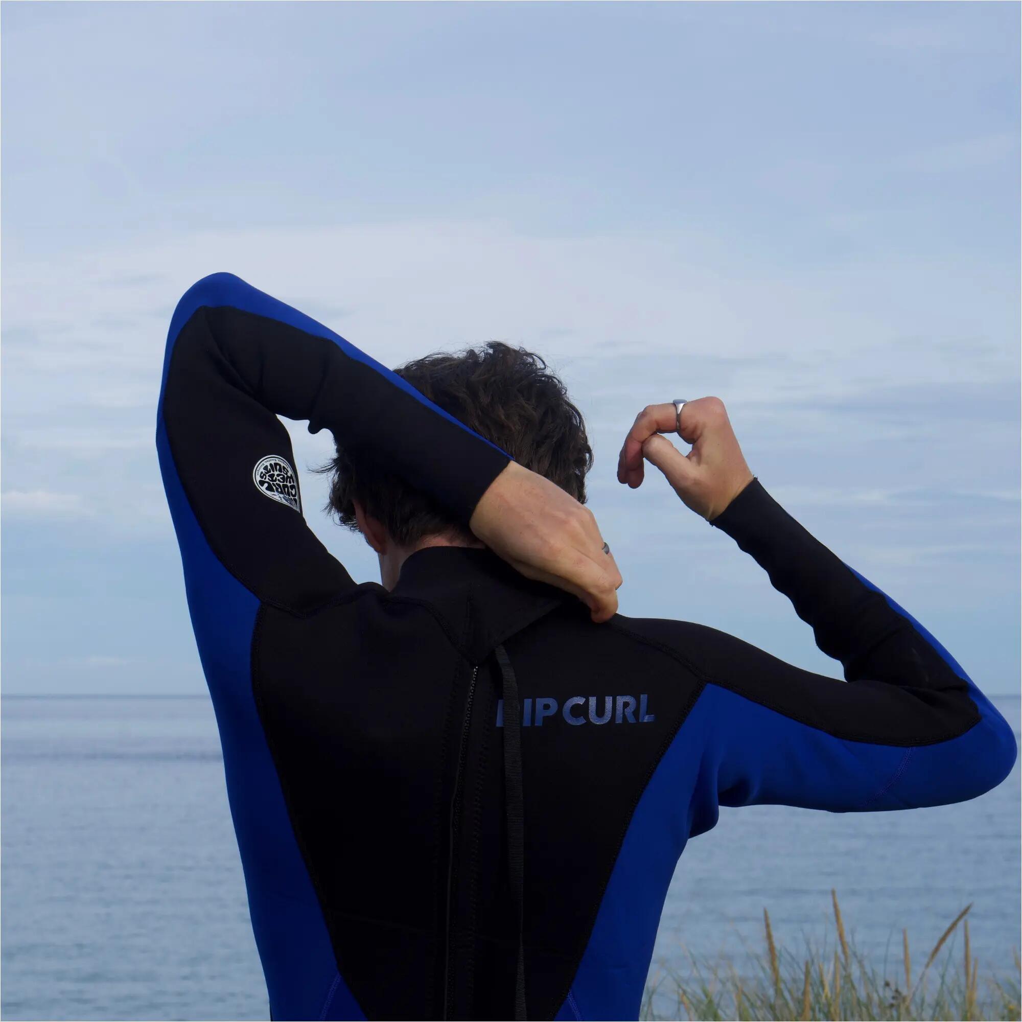 Men's Surfing Wetsuit 4/3mm Back Zip Thermal Lined Trad Black/Blue 8/8