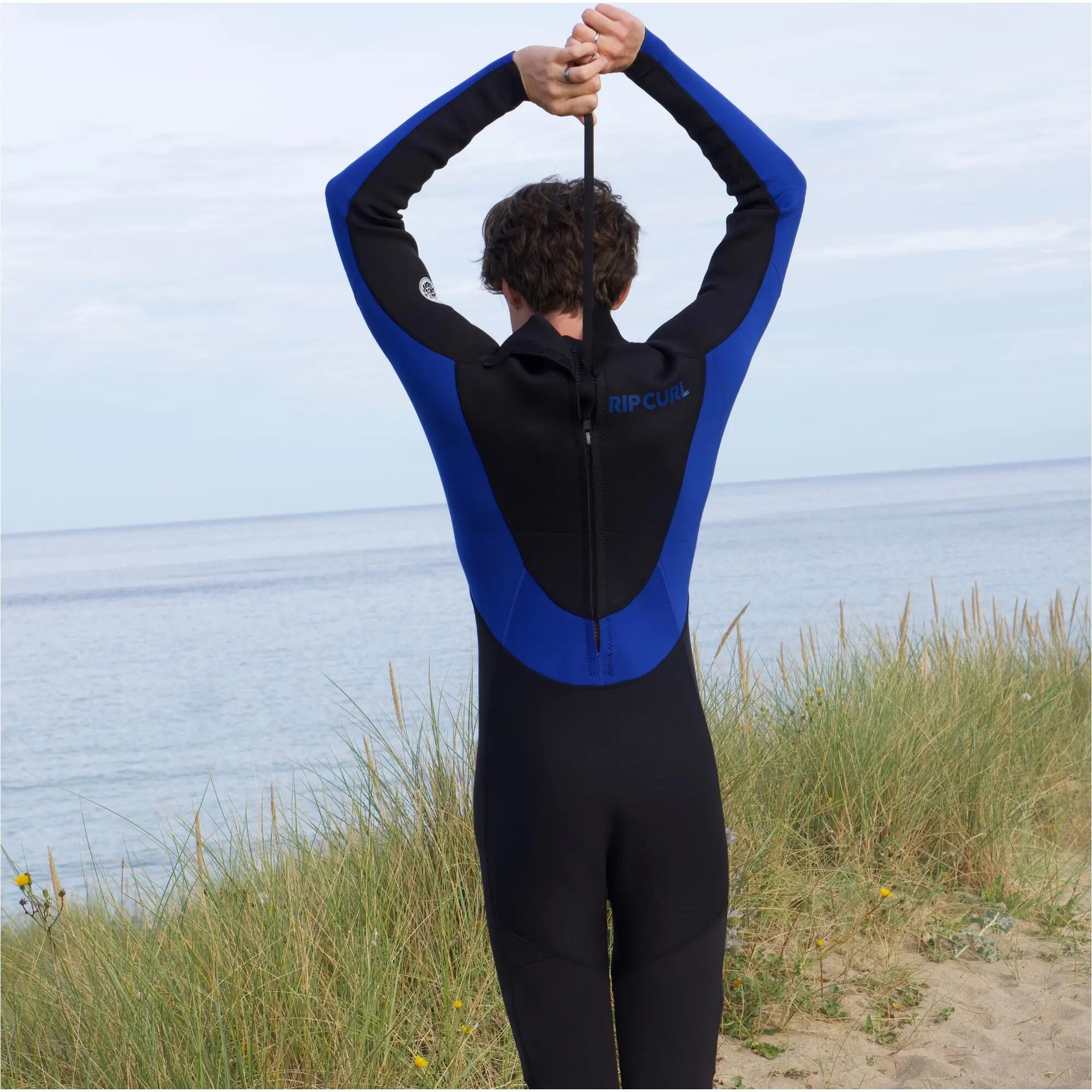 Men's Surfing Wetsuit 4/3mm Back Zip Thermal Lined Trad Black/Blue 7/8