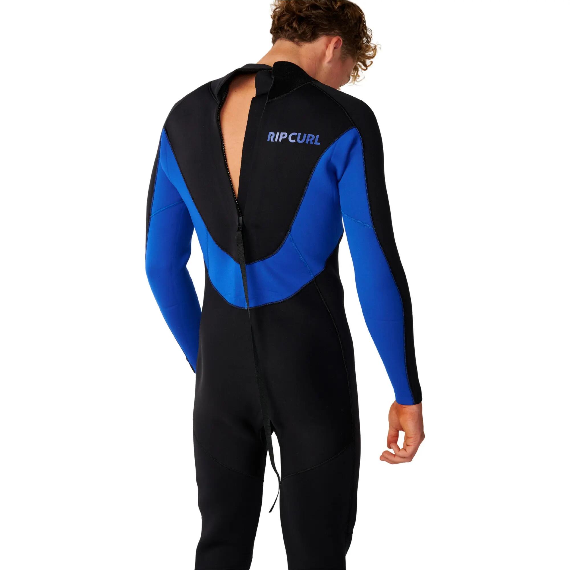 Men's Surfing Wetsuit 4/3mm Back Zip Thermal Lined Trad Black/Blue 6/8