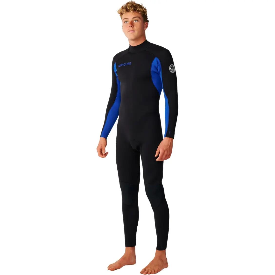 Men's Surfing Wetsuit 4/3mm Back Zip Thermal Lined Trad Black/Blue 3/8