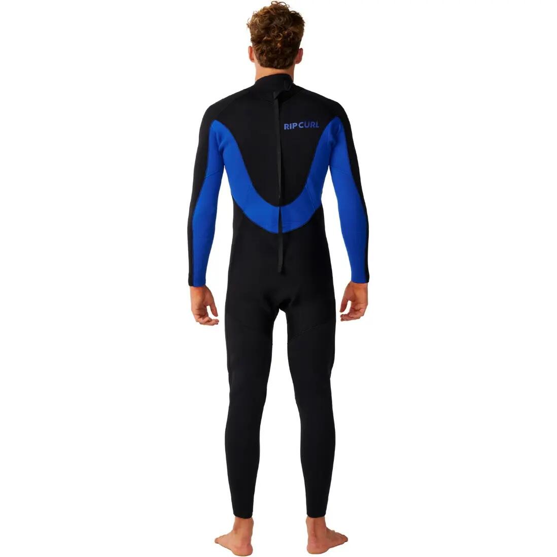Men's Surfing Wetsuit 4/3mm Back Zip Thermal Lined Trad Black/Blue 2/8