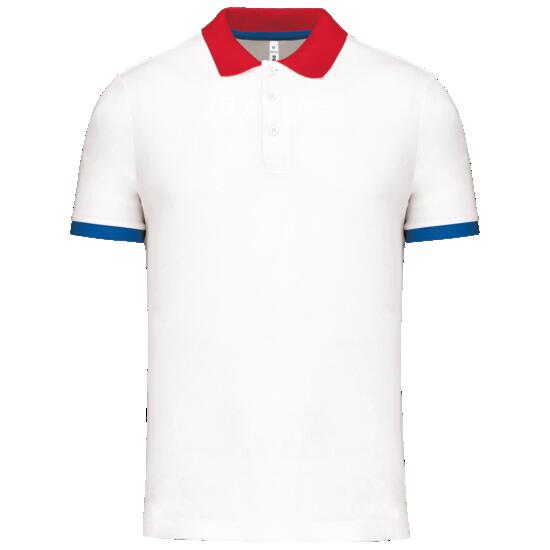 Polo piqué performance homme - White / Red / Sporty Royal Blue - S