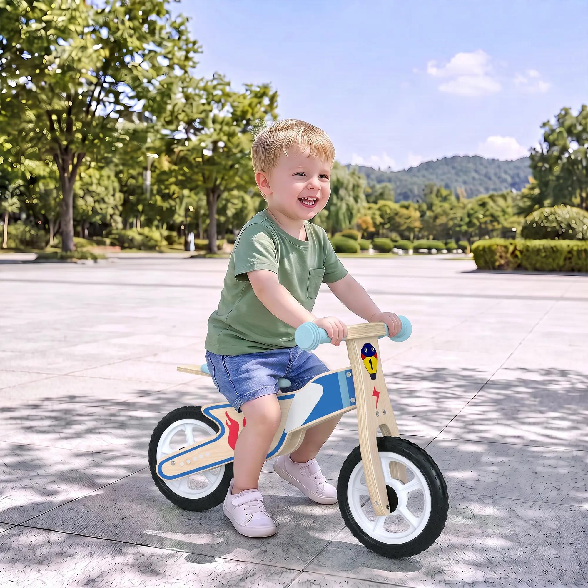 Draisienne enfant bois moto flamme selle réglable pneus EVA 5/5