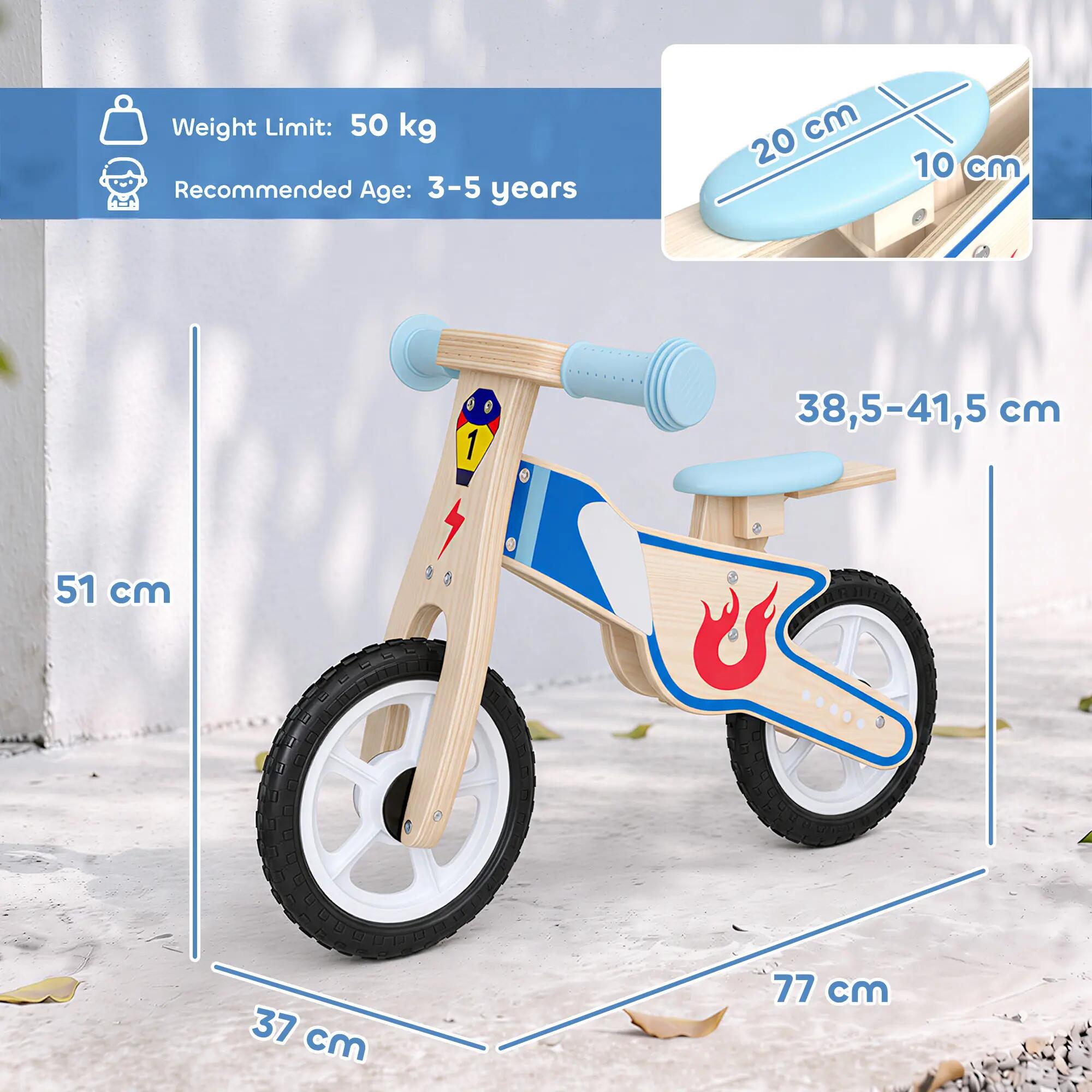 Draisienne enfant bois moto flamme selle réglable pneus EVA 3/5