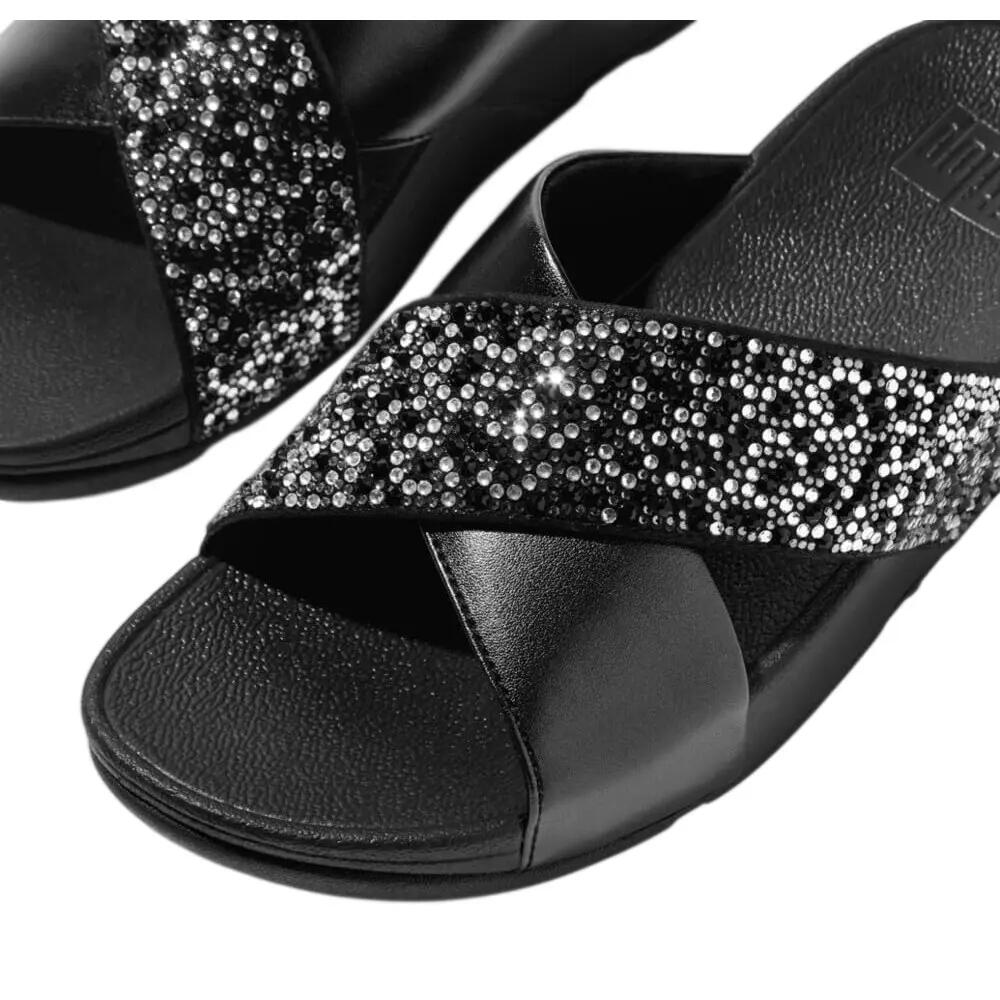 Lulu Crystal leren metallic slippers voor dames (Allemaal zwart) 6/6