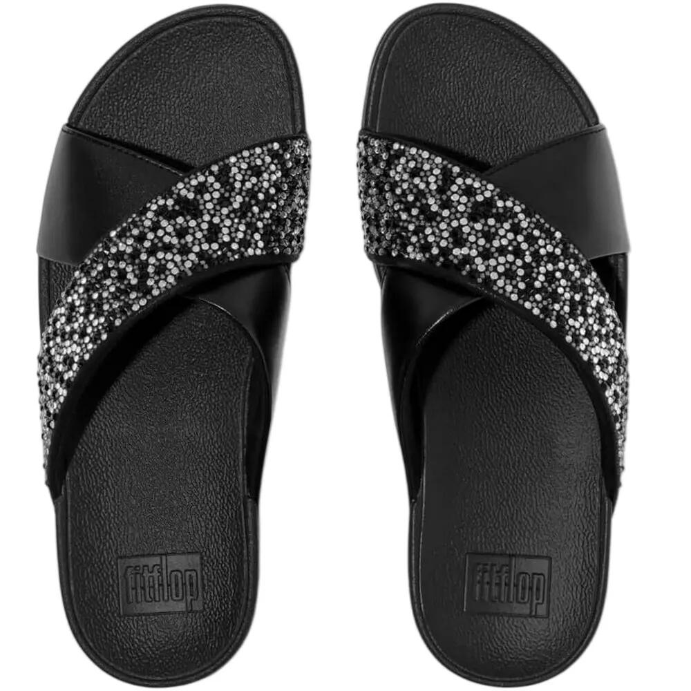 Lulu Crystal leren metallic slippers voor dames (Allemaal zwart) 4/6
