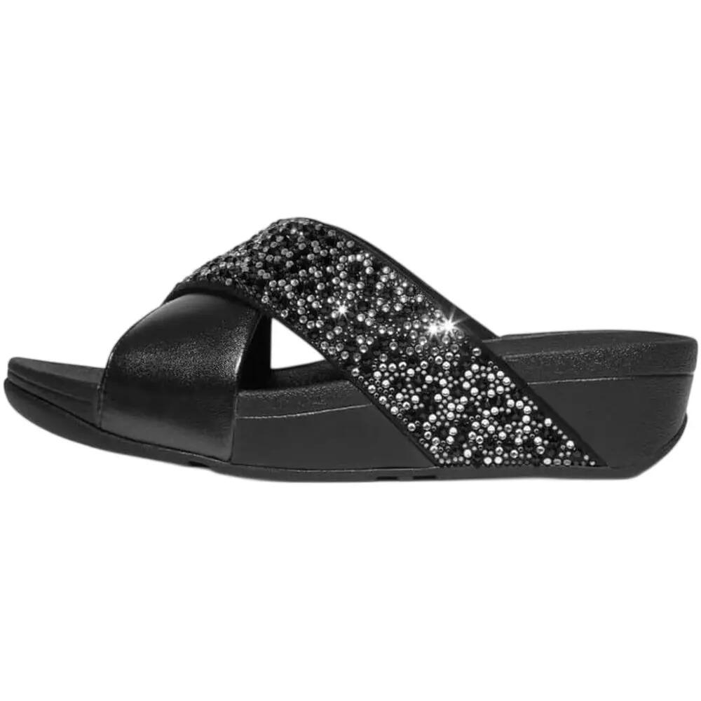 Lulu Crystal leren metallic slippers voor dames (Allemaal zwart) 3/6