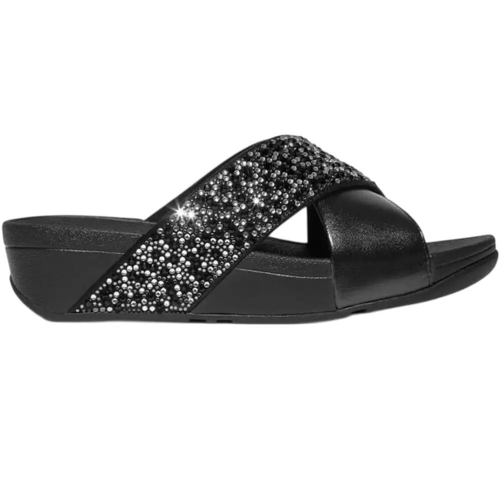 Lulu Crystal leren metallic slippers voor dames (Allemaal zwart) 2/6
