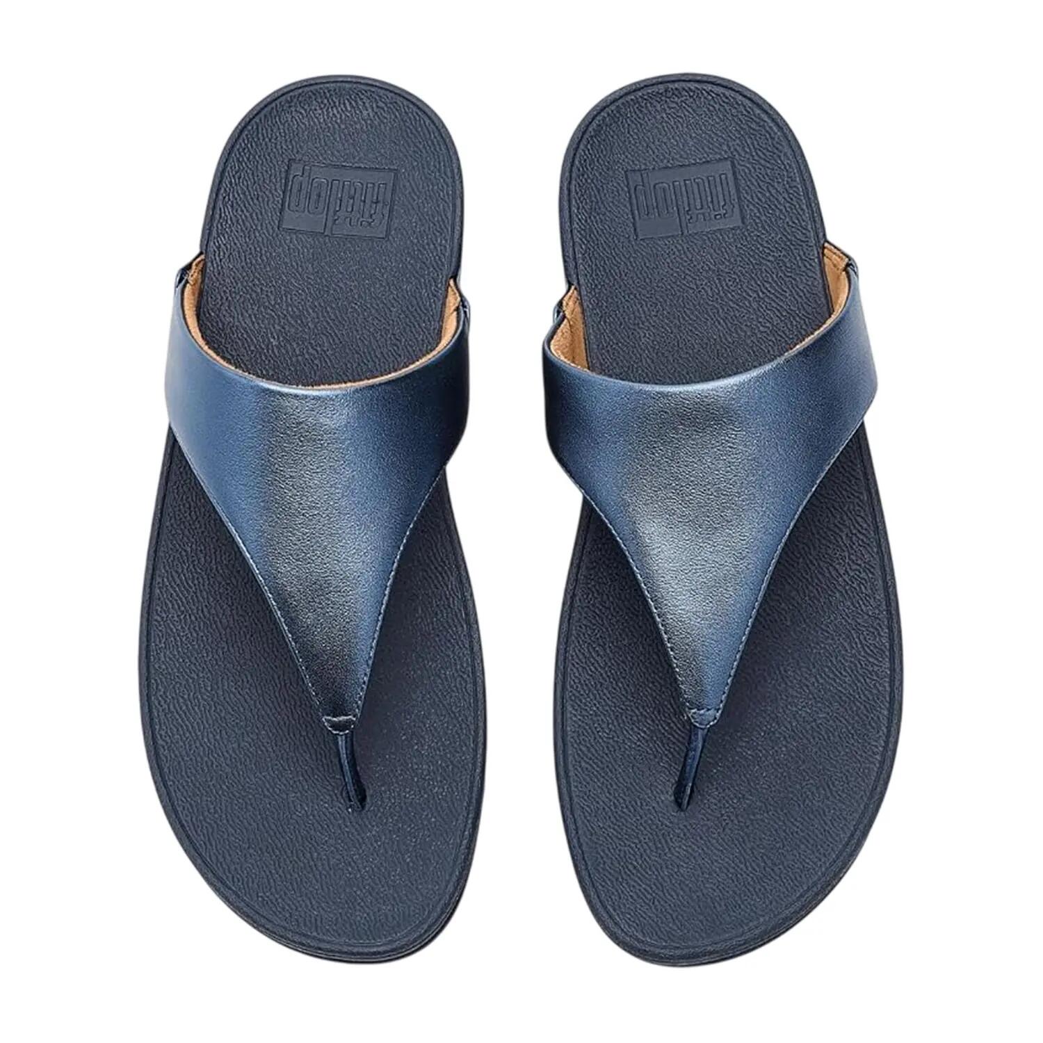 Leren teenslippers voor dames (Cosmic Blue Metallic) 3/4