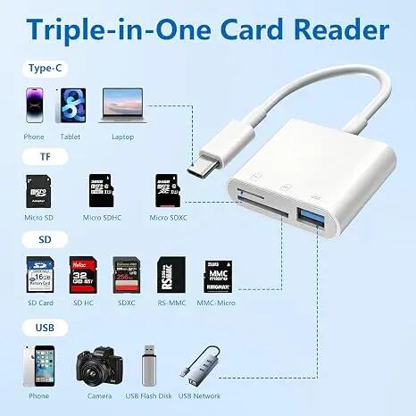 Lecteur carte SD USB-C 3 en 1, micro SD pour téléphone, compatible ordinateur, t 4/4