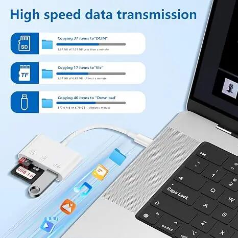 Lecteur carte SD USB-C 3 en 1, micro SD pour téléphone, compatible ordinateur, t 3/4