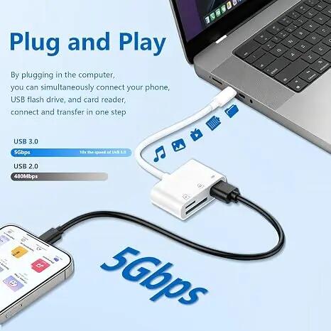 Lecteur carte SD USB-C 3 en 1, micro SD pour téléphone, compatible ordinateur, t 2/4