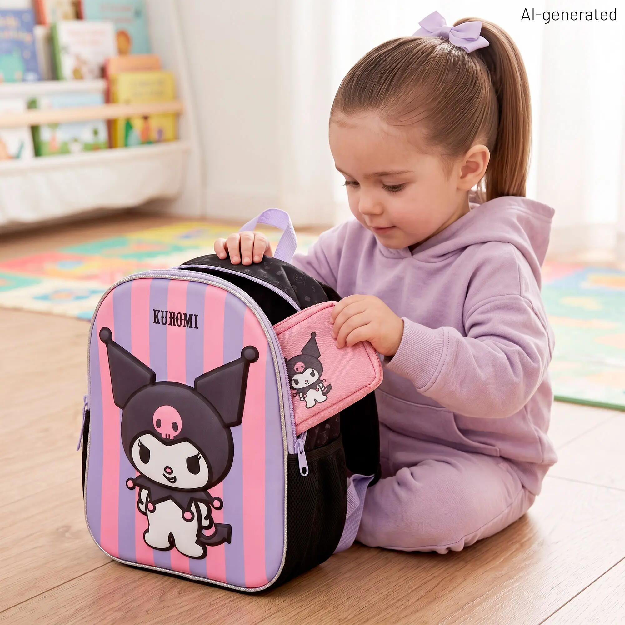 Kuromi Mochila pré-escolar 3D 25x10x32 cm + 3 anos 5/7