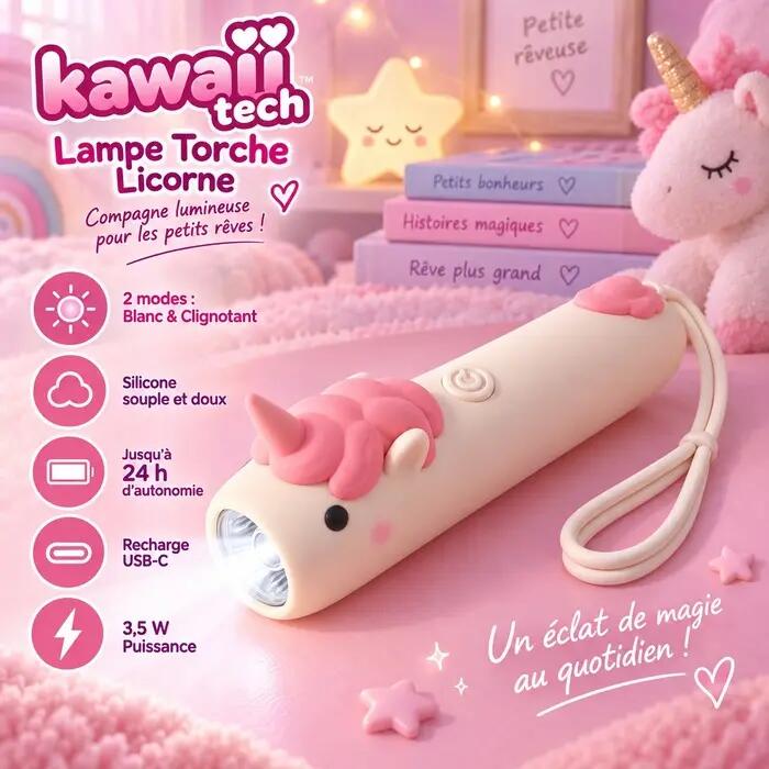 Lampe torche silicone Licorne 5/7