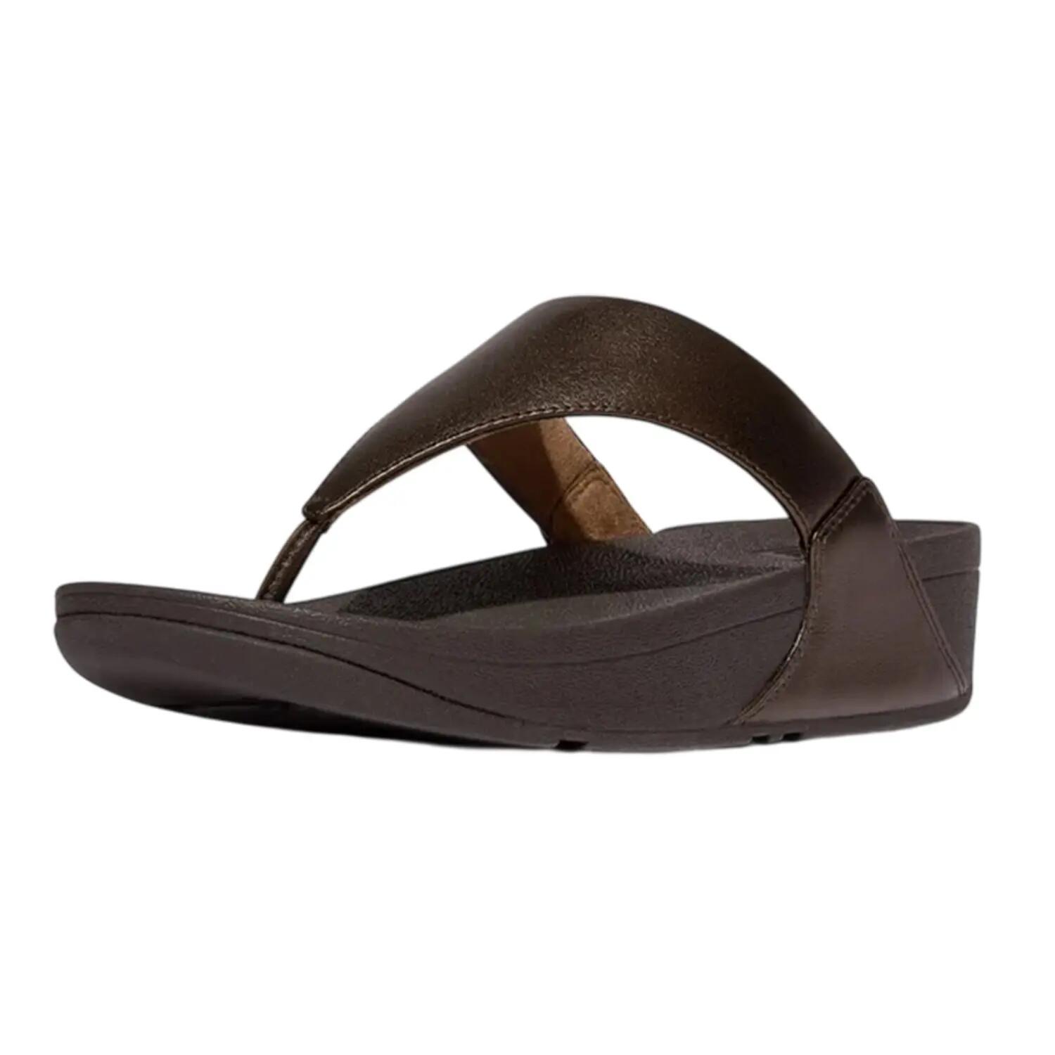 Leren teenslippers voor dames (Chocoladebruin metallic) 4/4