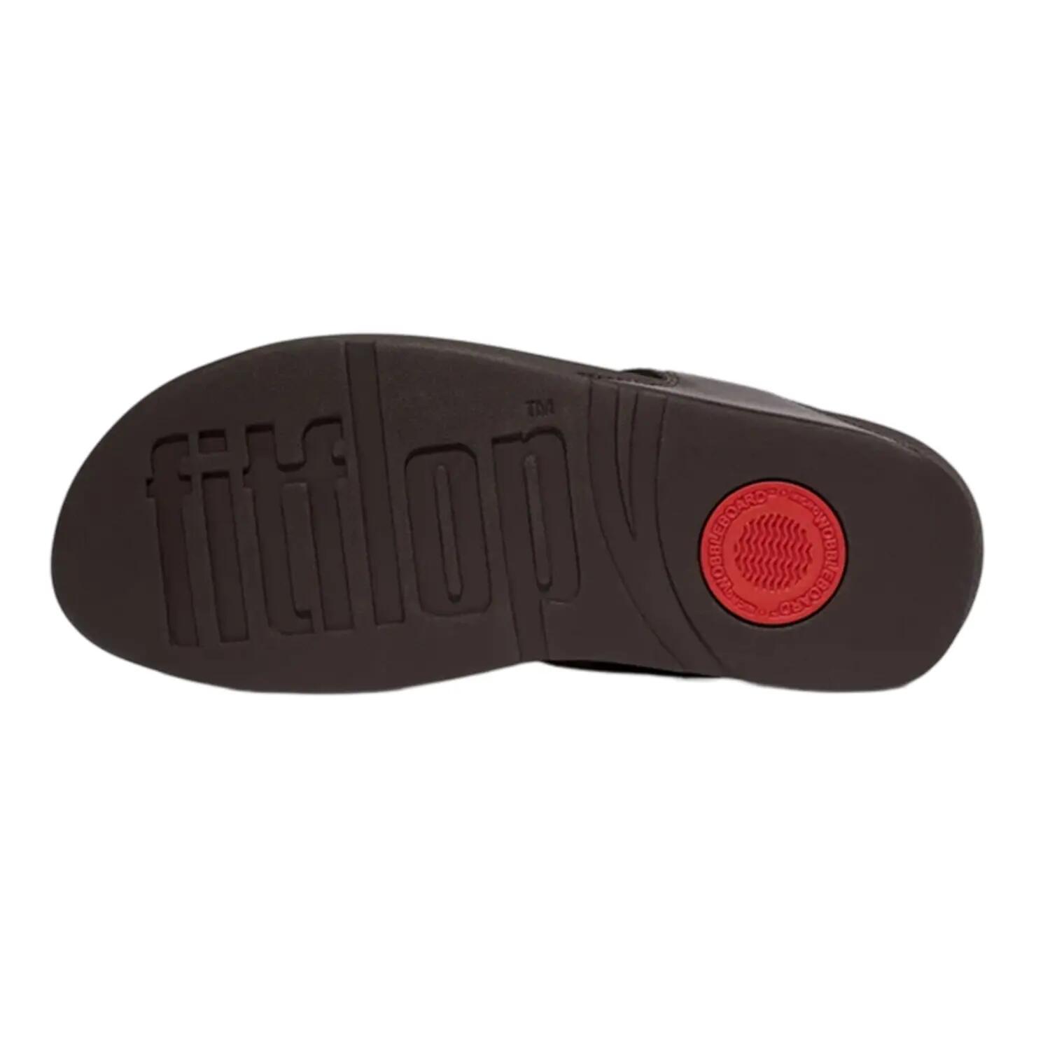 Leren teenslippers voor dames (Chocoladebruin metallic) 3/4
