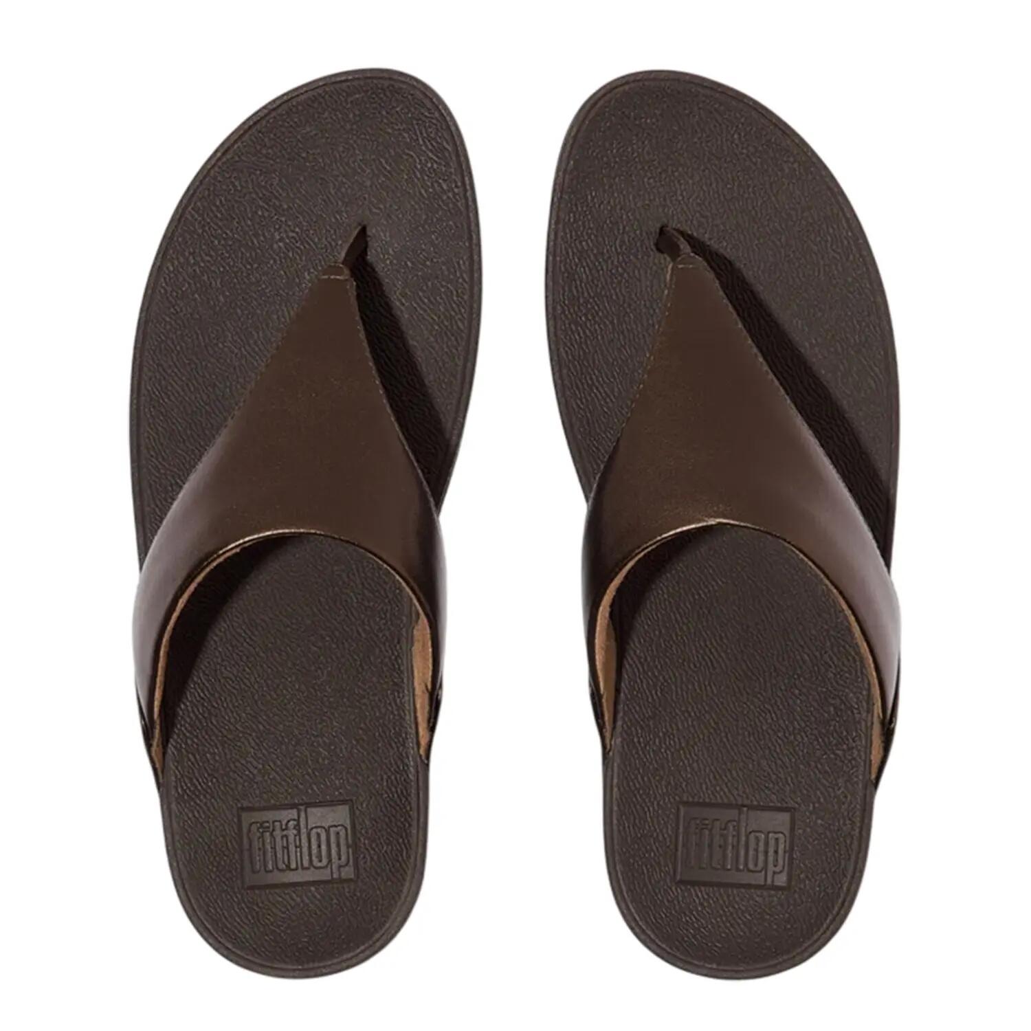 Leren teenslippers voor dames (Chocoladebruin metallic) 2/4