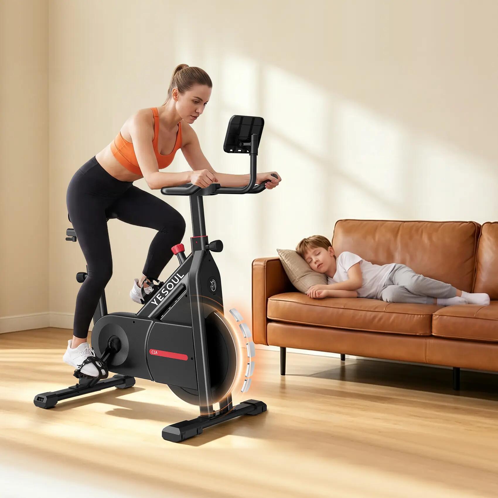 C1A Indoor-Cycling-Bike mit Magnetwiderstand, Kinomap & Zwift, bis 120 kg 3/9