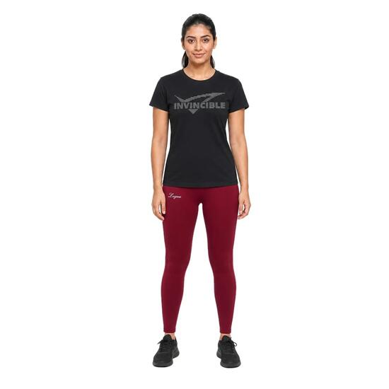 Ensemble t-shirt et legging femme Invincible + Vexen Noir / Cerise foncé