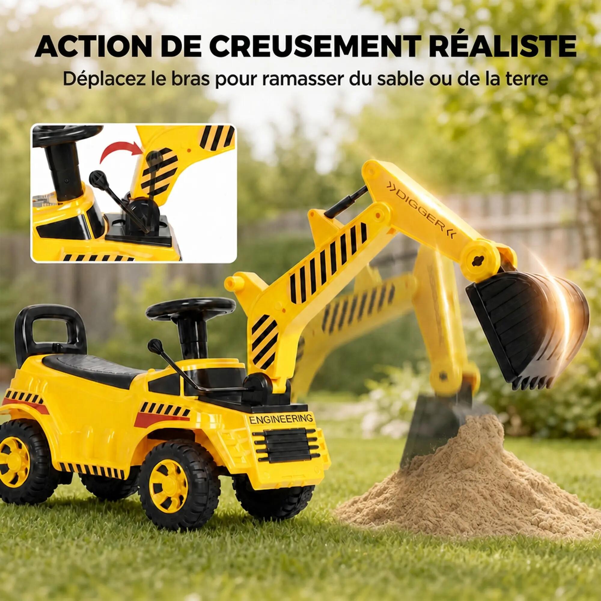 Trotteur porteur tractopelle pelleteuse jaune noir 5/5