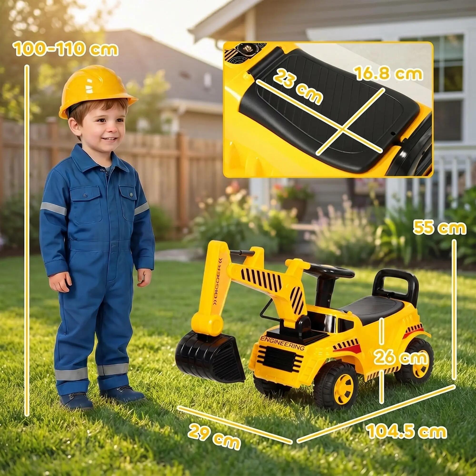 Trotteur porteur tractopelle pelleteuse jaune noir 3/5