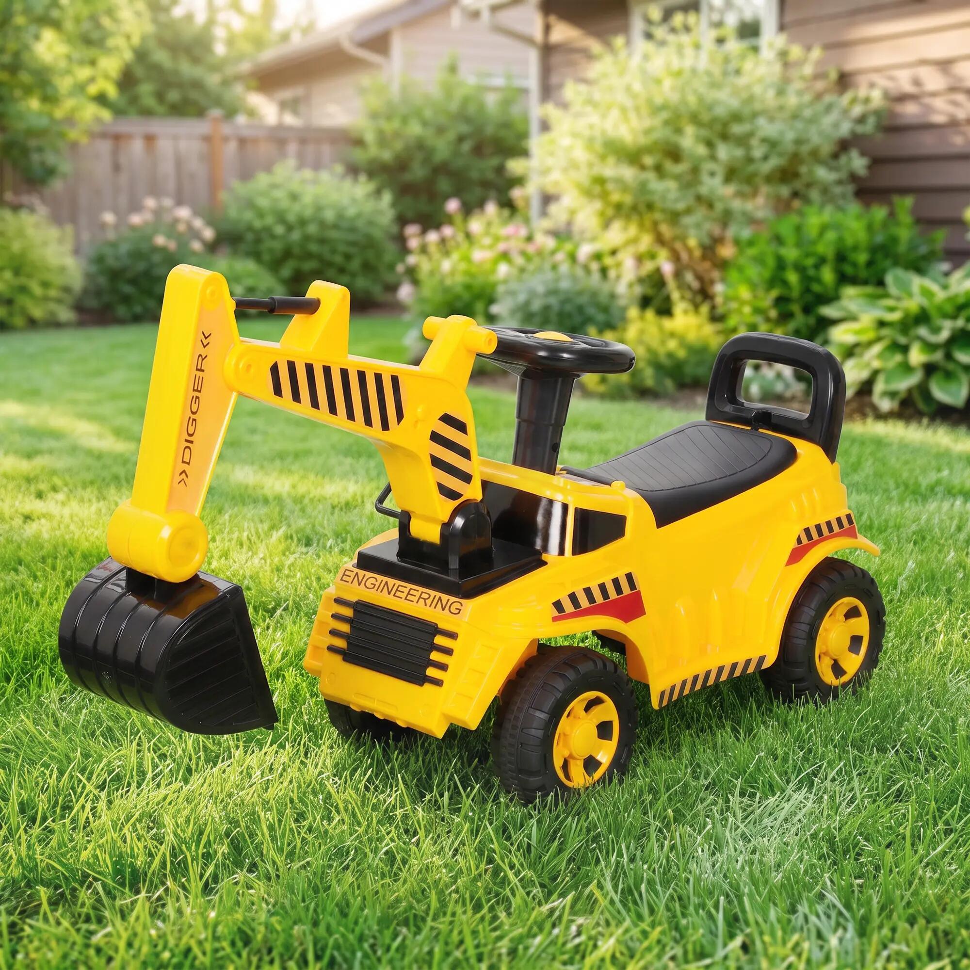Trotteur porteur tractopelle pelleteuse jaune noir 2/5