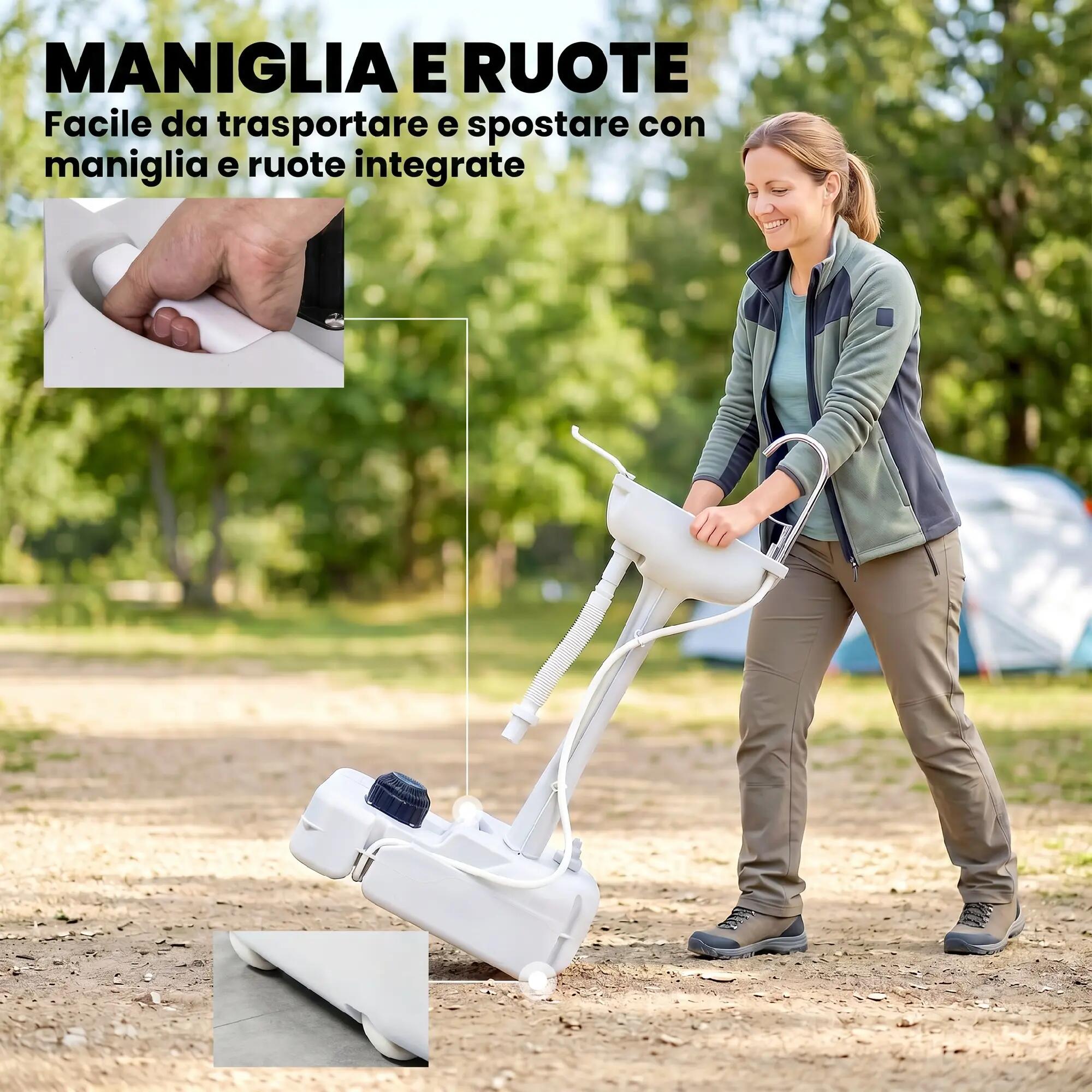 Évier de camping portable avec 2 roues, réservoir d'eau de 17 L et réservoir de 8/9