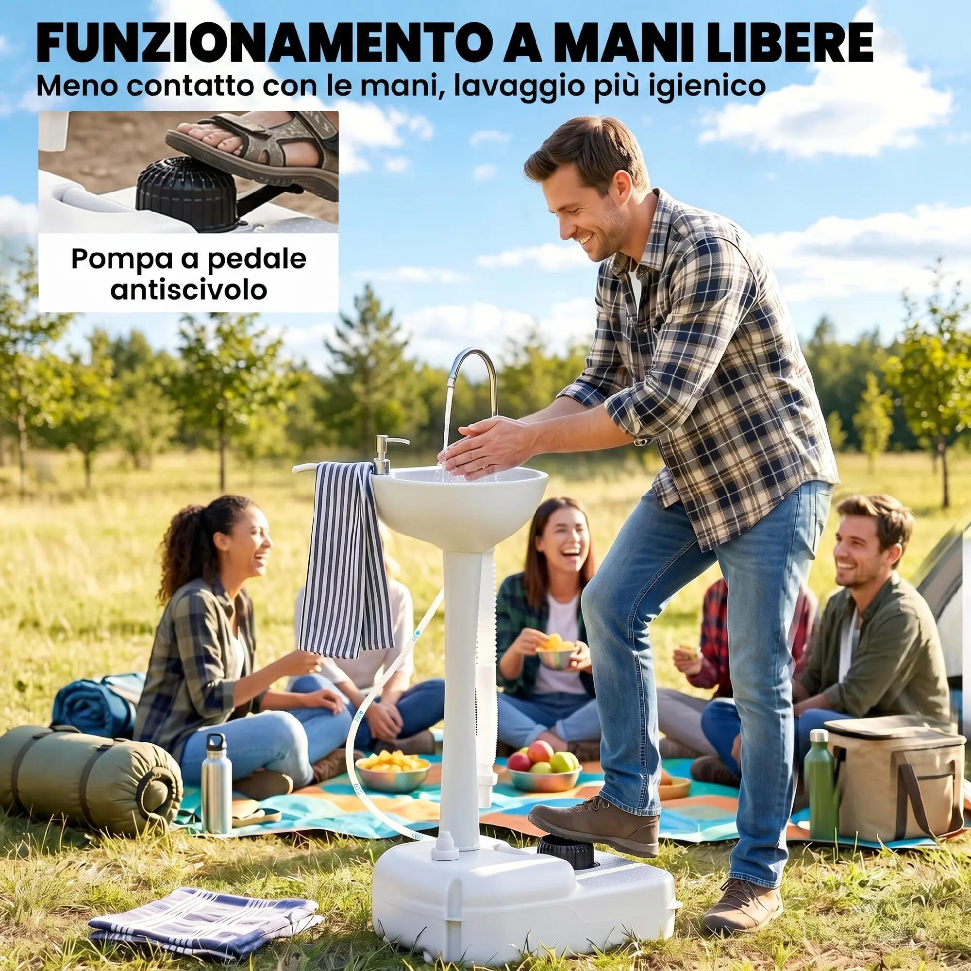 Évier de camping portable avec 2 roues, réservoir d'eau de 17 L et réservoir de 7/9