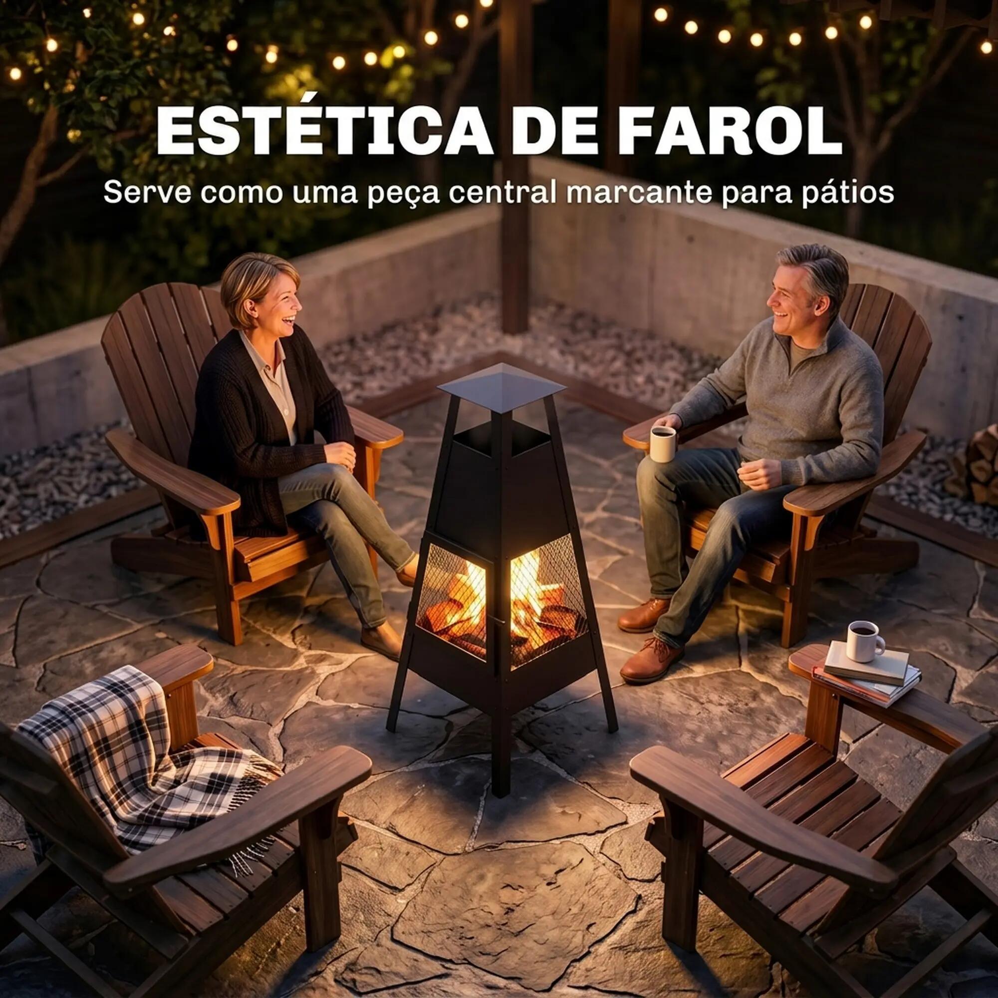 Braseiro de exterior 41x40.5x97 cm preto Outsunny 7/9