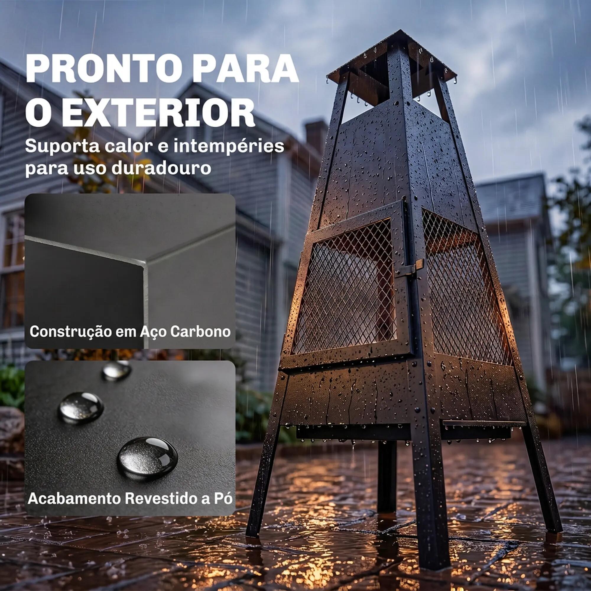 Braseiro de exterior 41x40.5x97 cm preto Outsunny 6/9