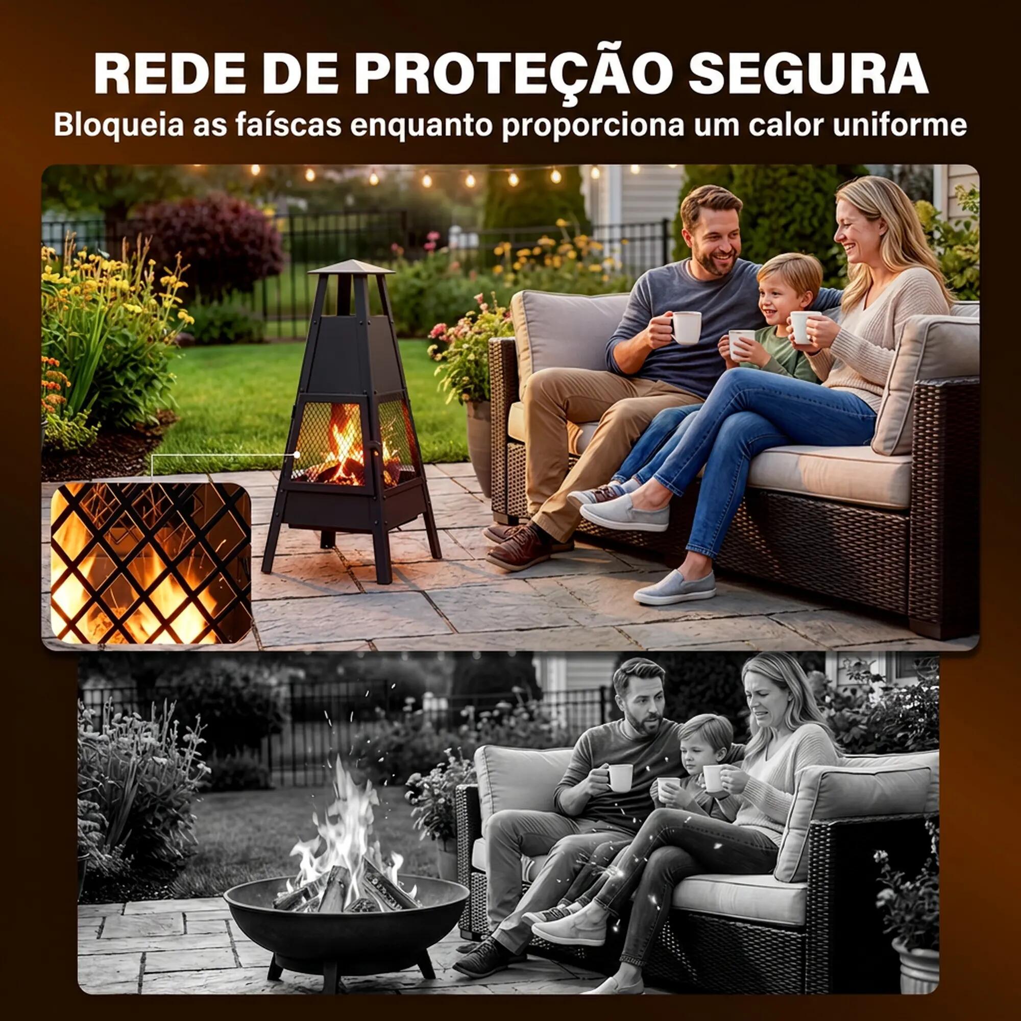 Braseiro de exterior 41x40.5x97 cm preto Outsunny 5/9