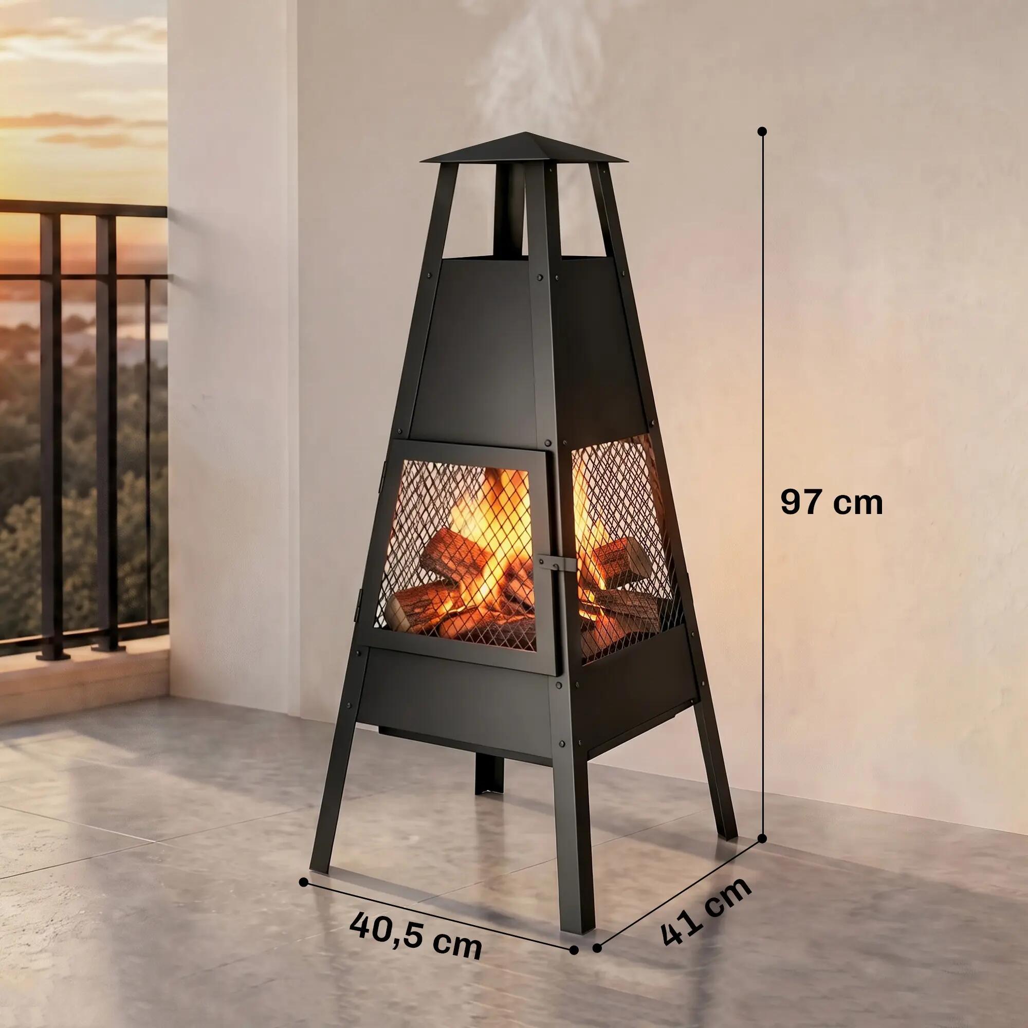 Braseiro de exterior 41x40.5x97 cm preto Outsunny 3/9