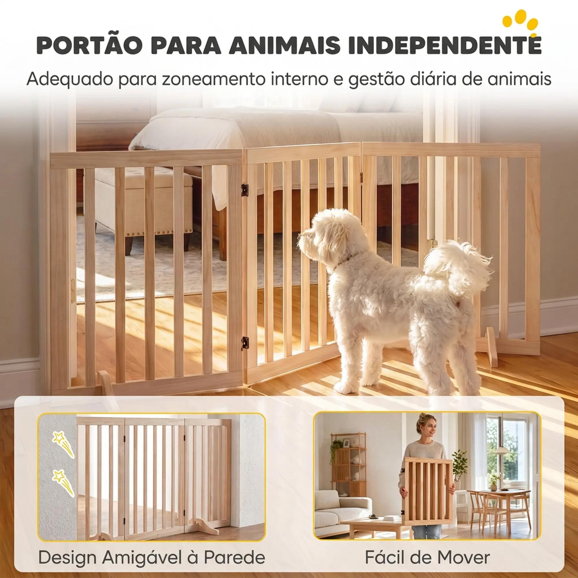 Barreira para cães 150x36x61 cm madeira natural PawHut 4/9