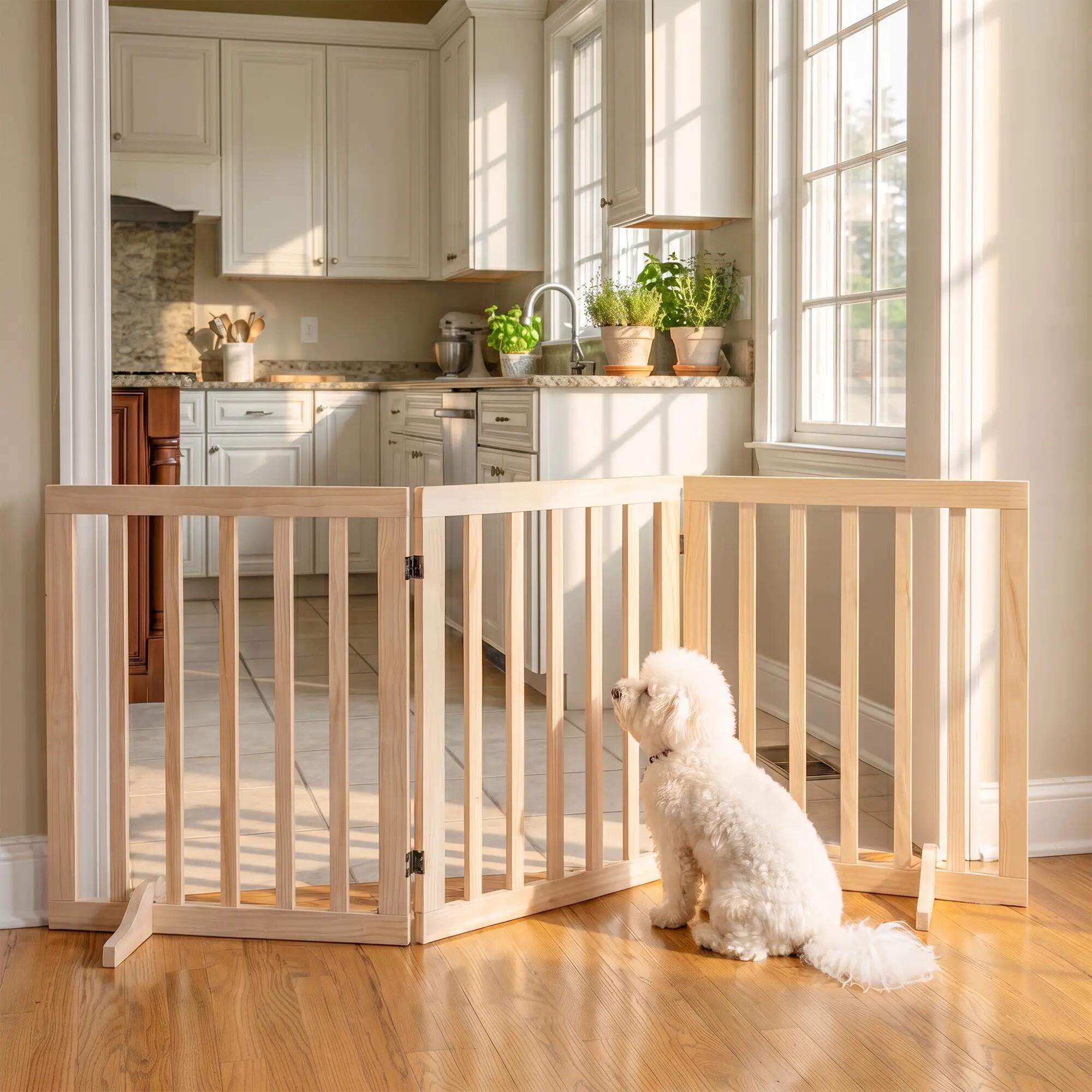 Barreira para cães 150x36x61 cm madeira natural PawHut 2/9