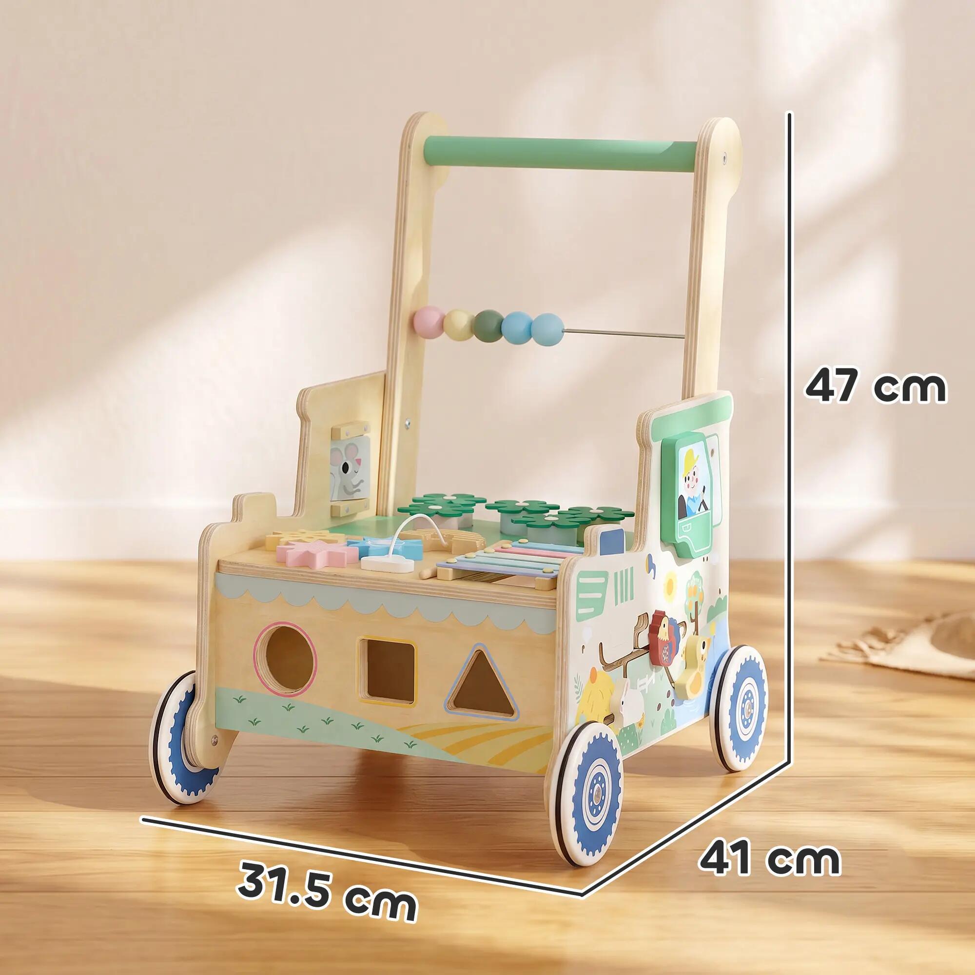 Chariot de marche en bois trotteur bébé multi-activités 3/5