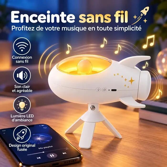 Enceinte bluetooth lumineuse fusée blanc 7/7